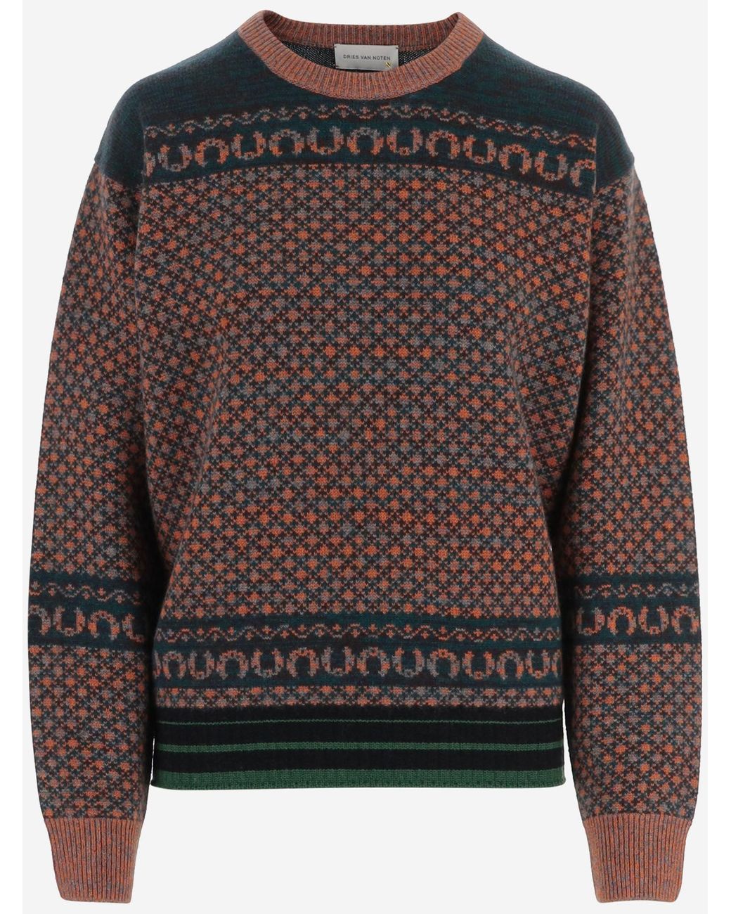 Dries Van Noten Gray Sweater Geometric Cashmere And Wool