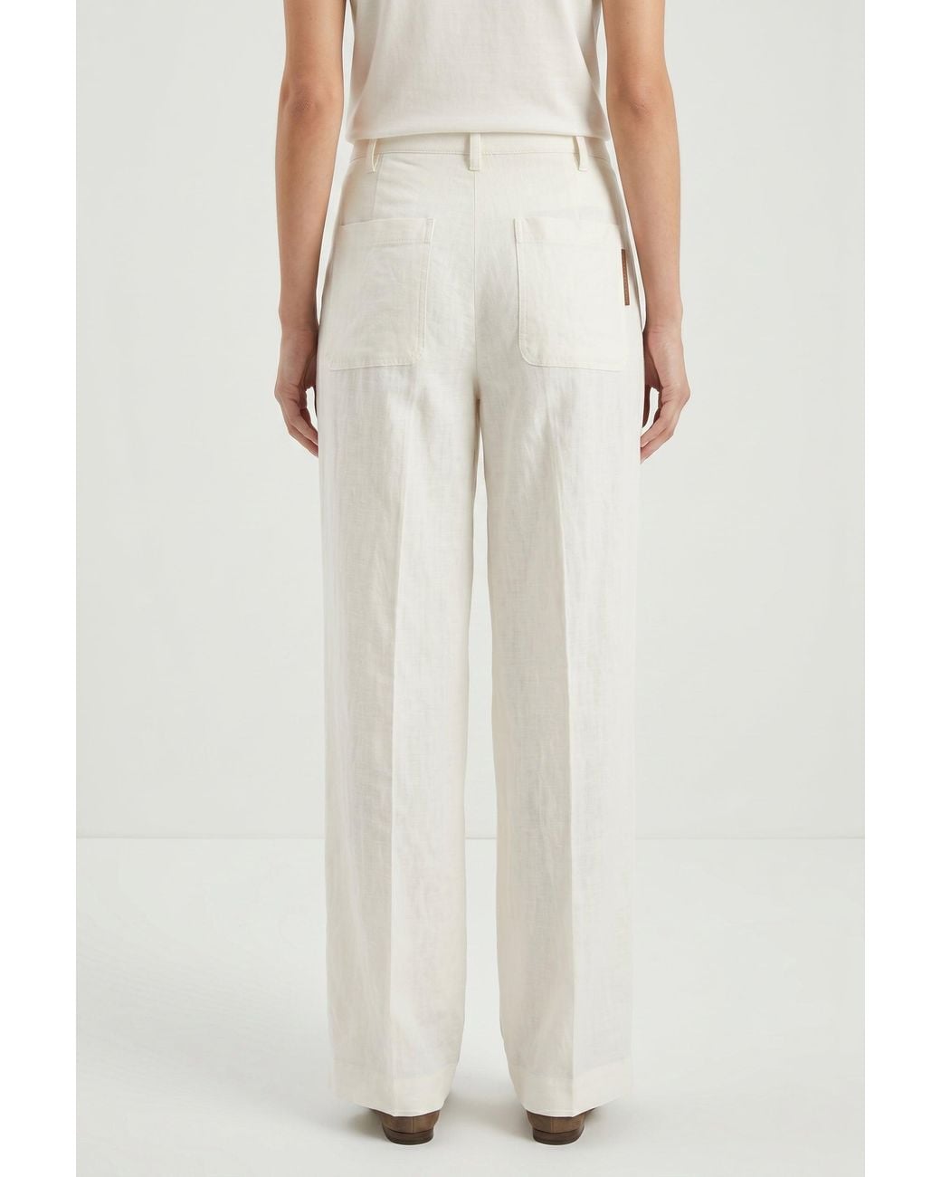 Brunello Cucinelli White Off Linen Wide Trousers