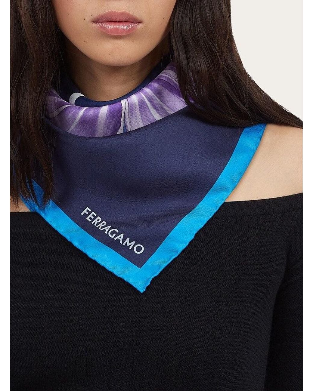 Ferragamo Blue Silk Floral Scarf Accessories & Slg