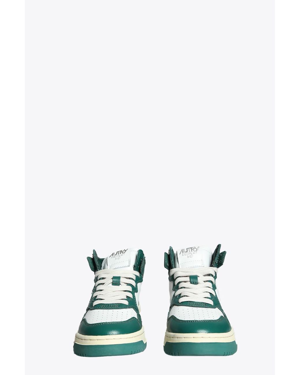 Autry Mid Leat Mountain White And Green Leather Mid Top Sneaker 
