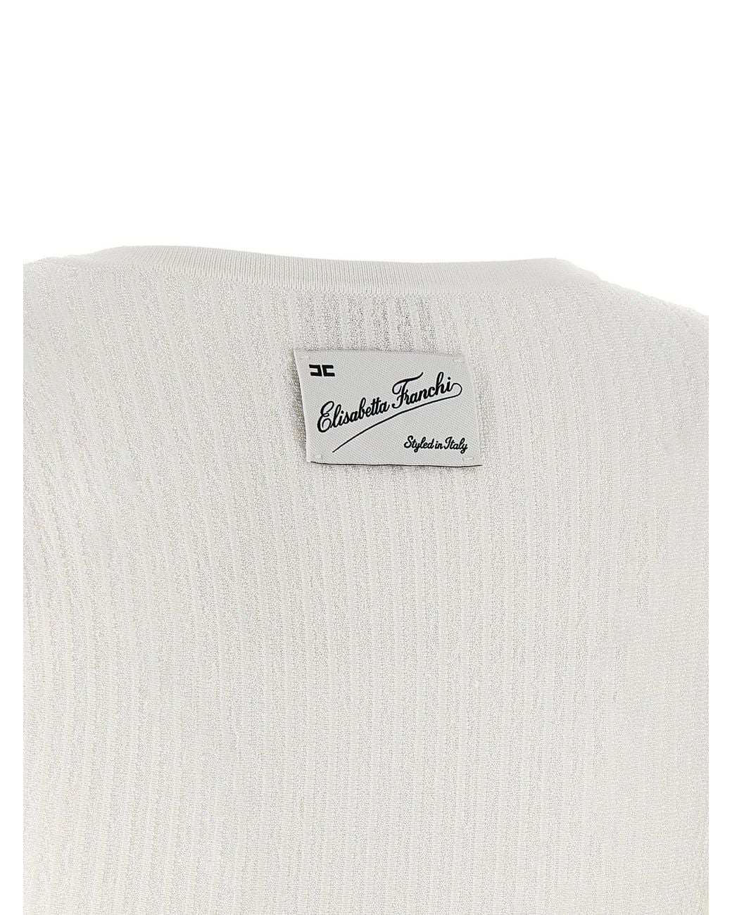 Elisabetta Franchi White Ribbed Knit Pleated Dress