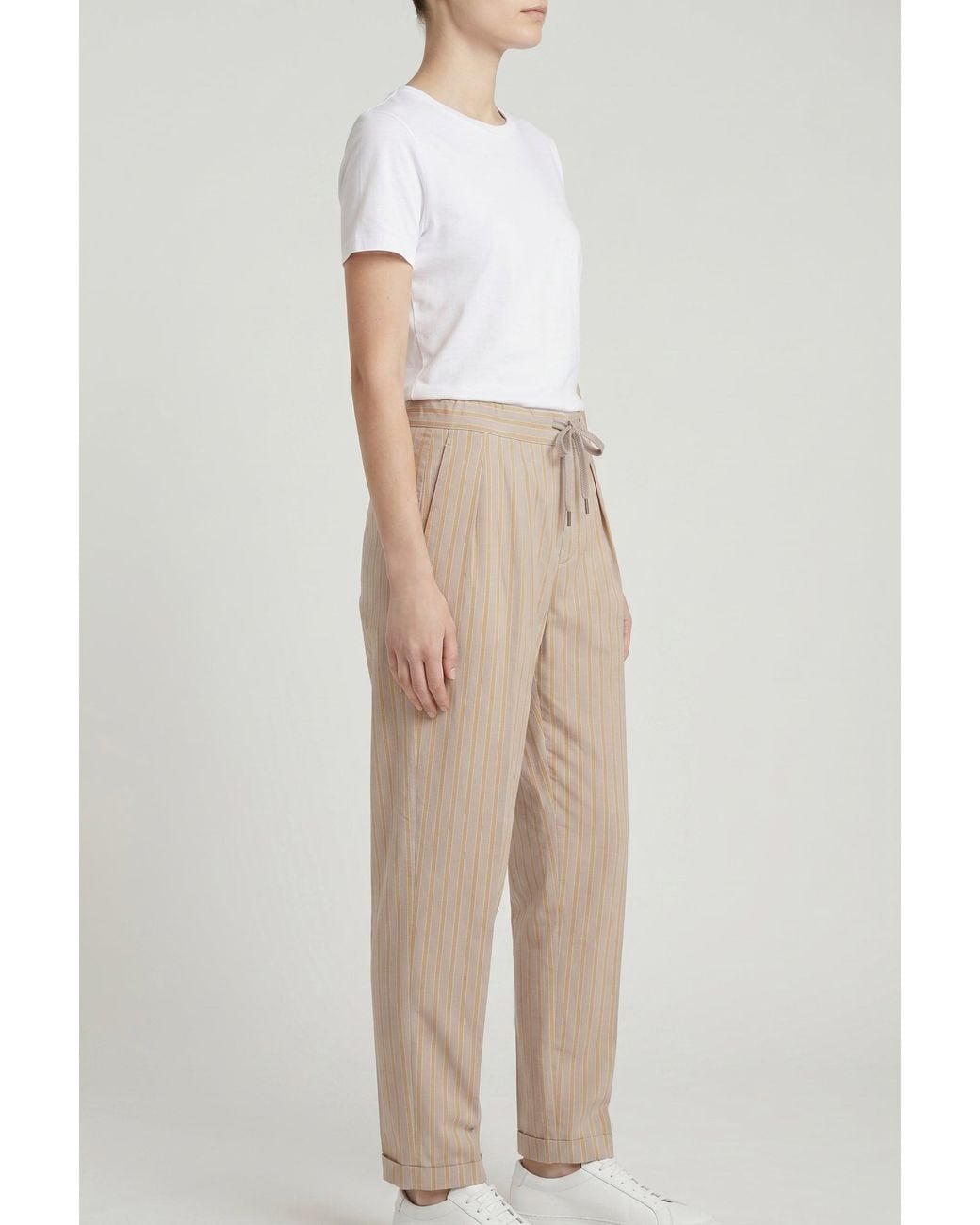 Brunello Cucinelli Natural Striped Relaxed Trousers