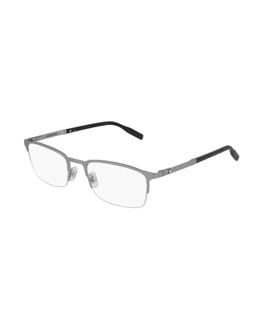 Montblanc Metallic Eyeglasses Rectangle Semi Rim, Frame And Clear Demo Lens Mb0117O002 Sunglasses for men