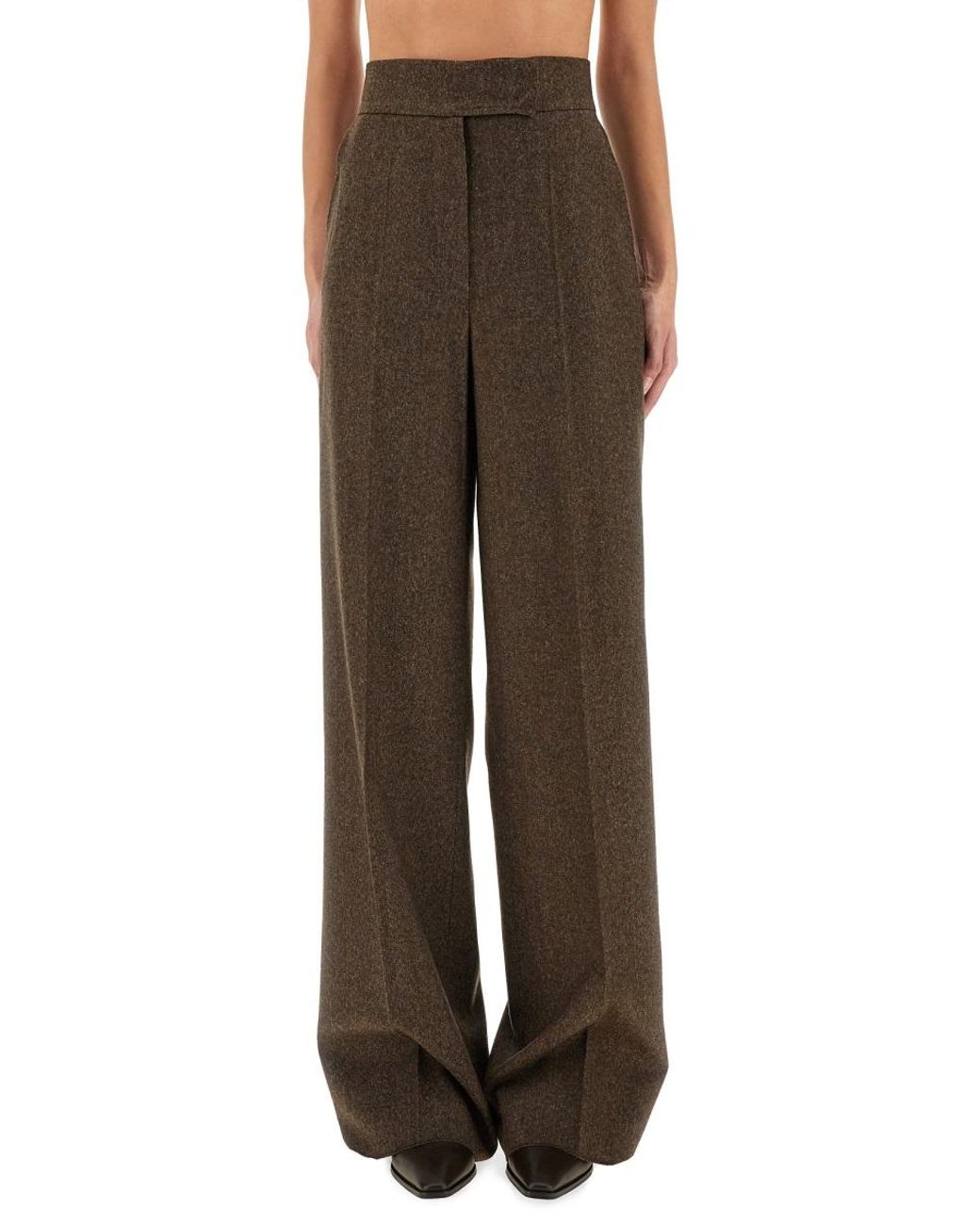 Max Mara Brown Pants Billy1234 Wide-Leg Virgin Wool (Ovis Aries) Trousers