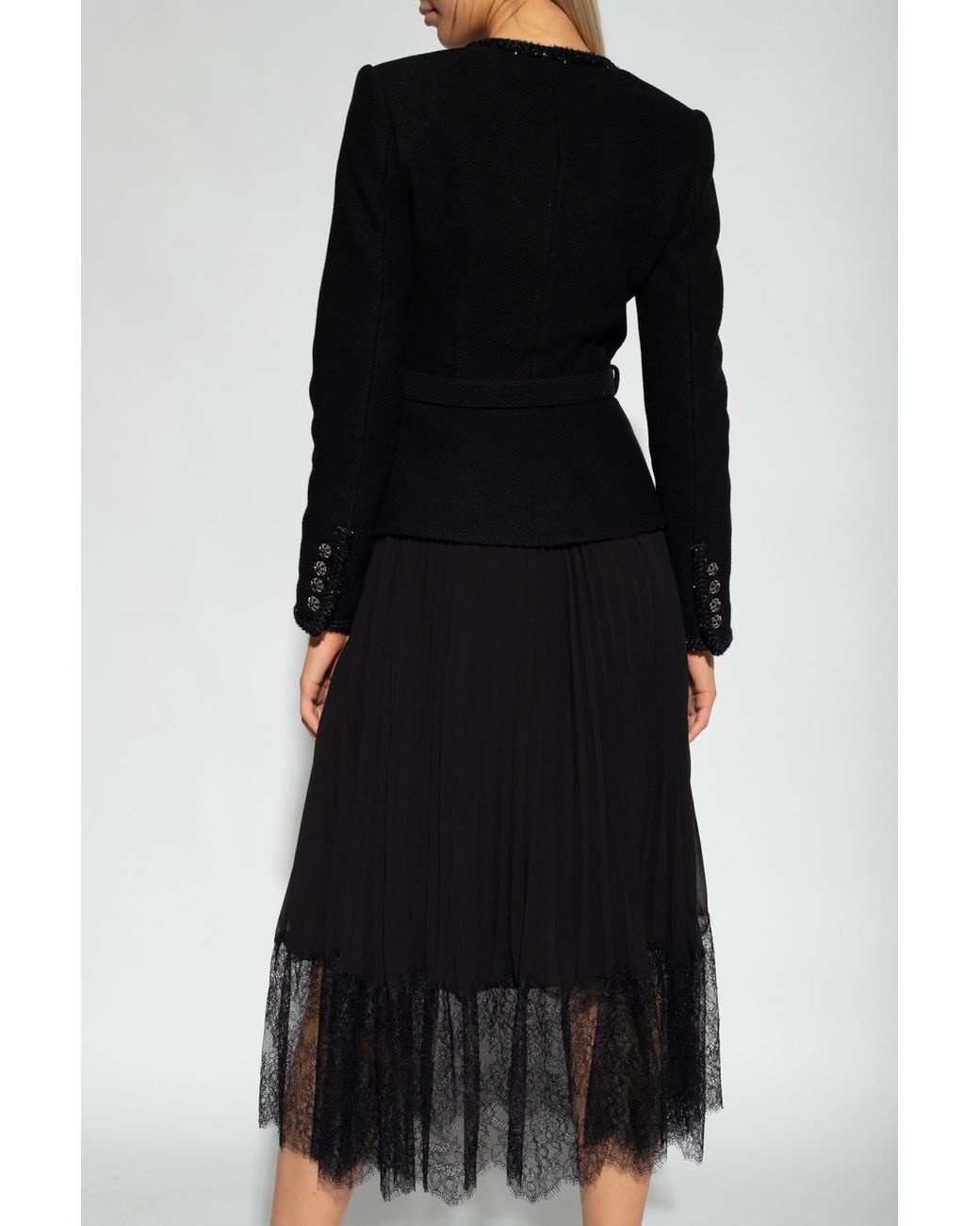 knee length dresses for ladies Black Wool Crepe Midi Dress – self-portrait-US main image 0
