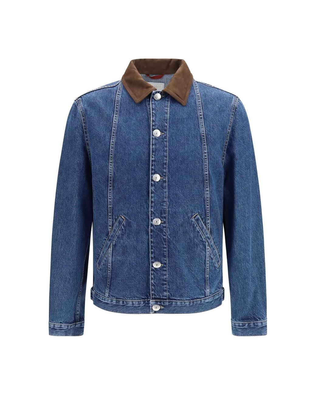 Brunello Cucinelli Blue Denim Jacket With Suede Collar Medium Cotton for men
