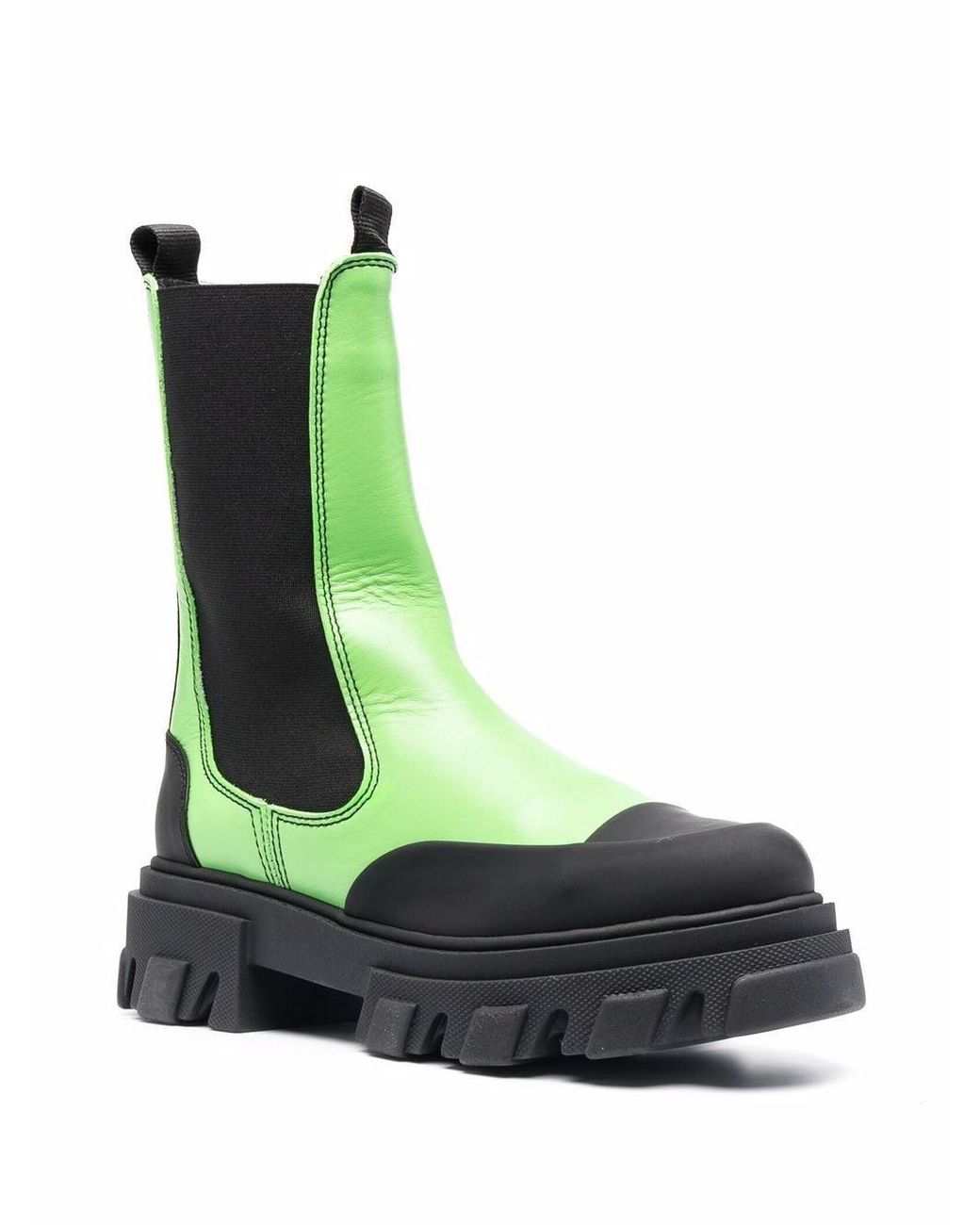Ganni Green Leather Mid-Calf Chelsea Boots Flash Shoes