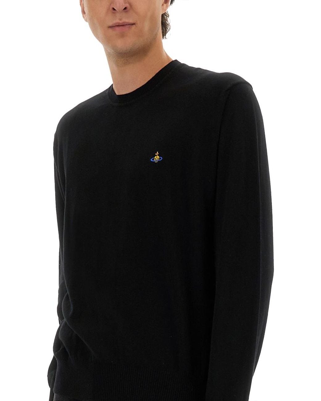 Vivienne Westwood Black Jersey With Logo Cotton Cashmere Jumpers for men