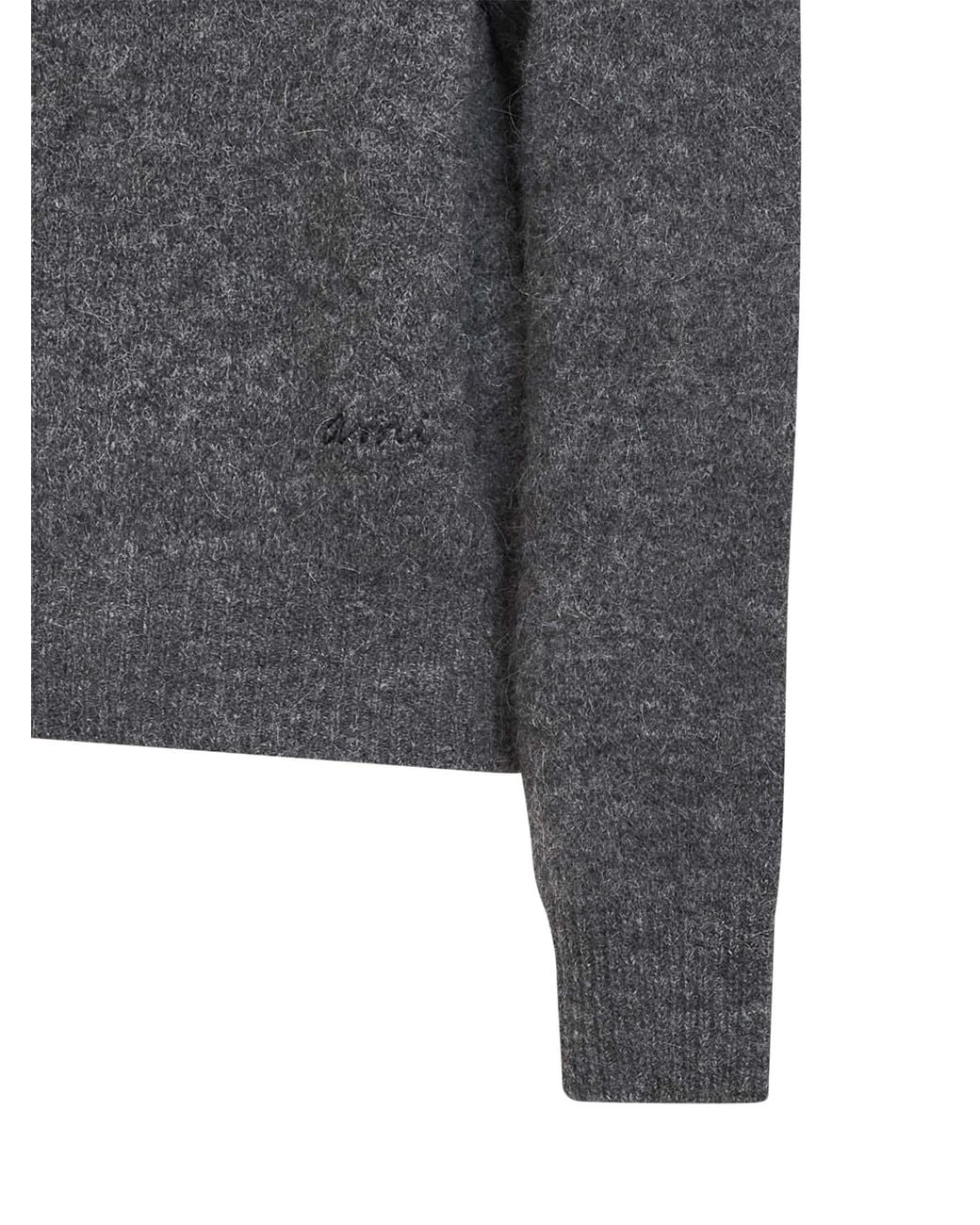 AMI Gray Charcoal Alpaca-Blend Knit Embroidered Polo Shirt for men