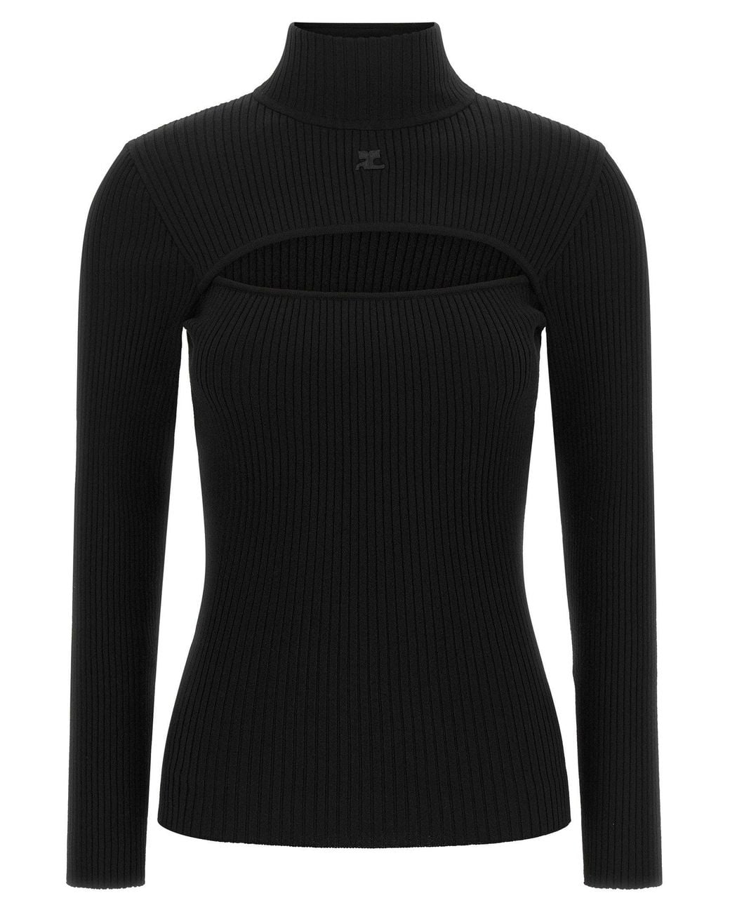 Courreges Black Ribbed Cut-Out Turtleneck Sweater