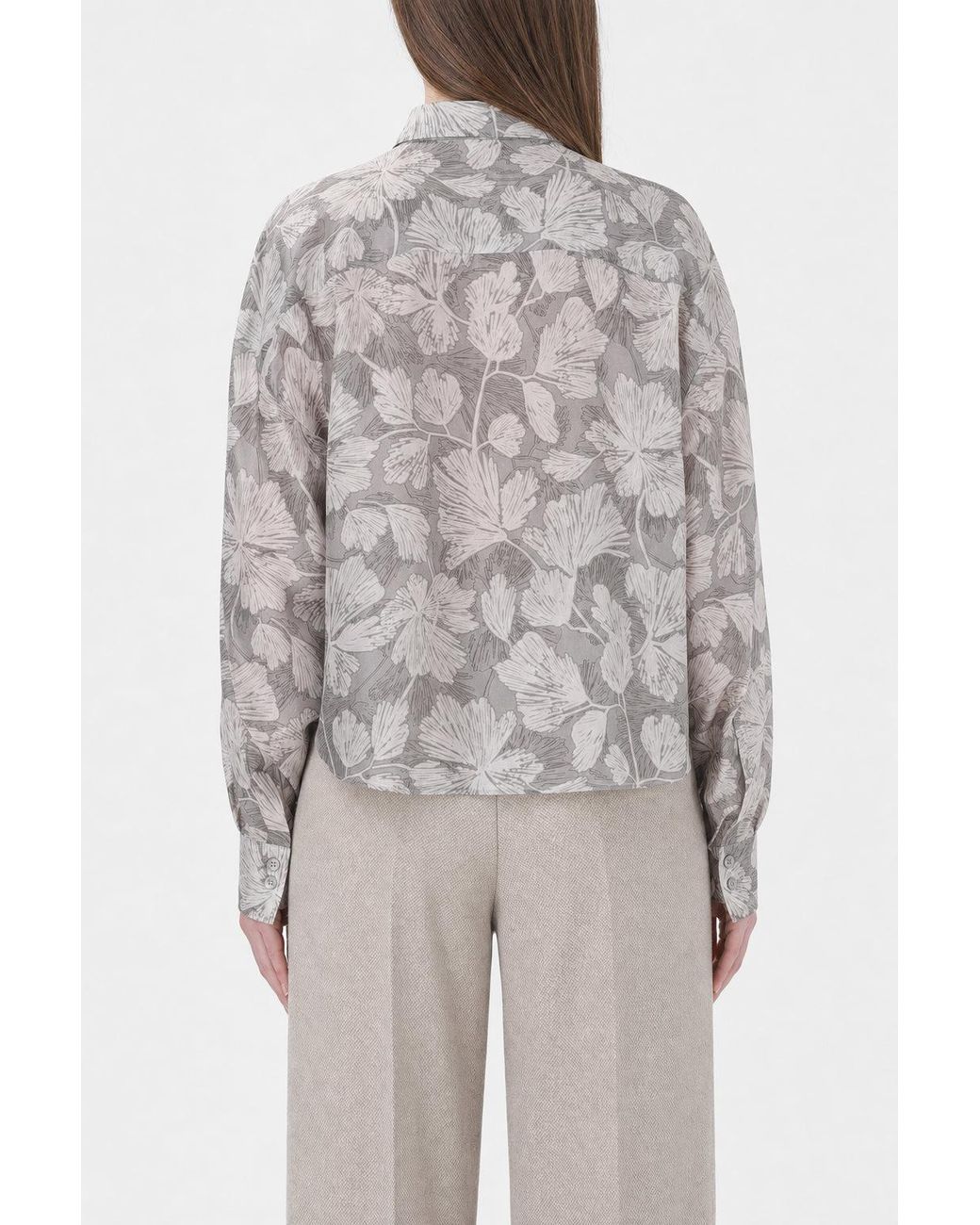 Brunello Cucinelli Gray Floral Silk Shirt