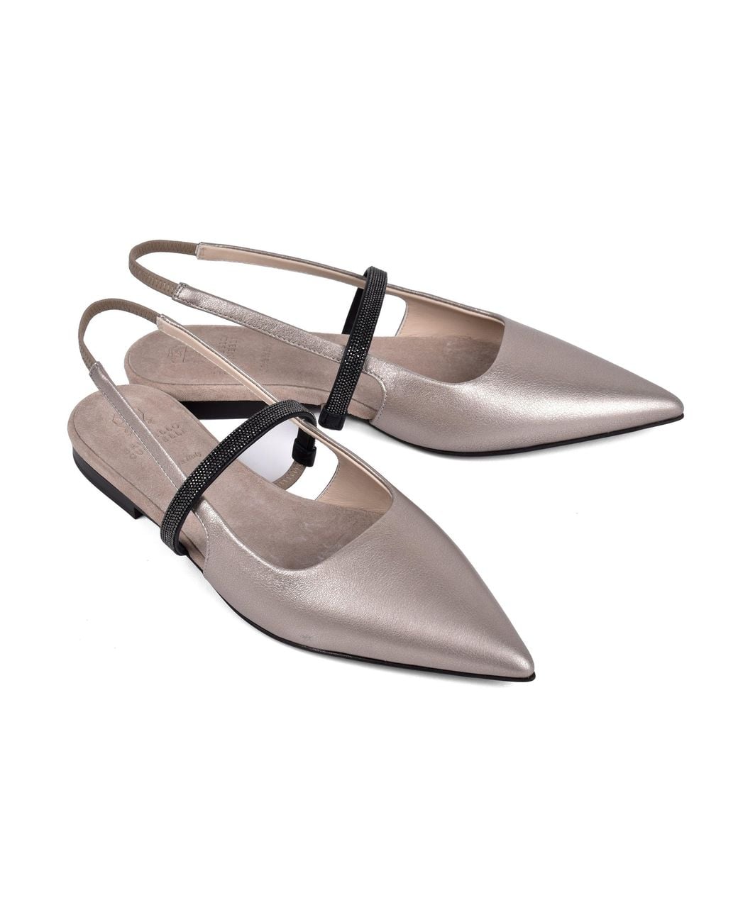 Brunello Cucinelli Metallic Leather Slingback Shoes