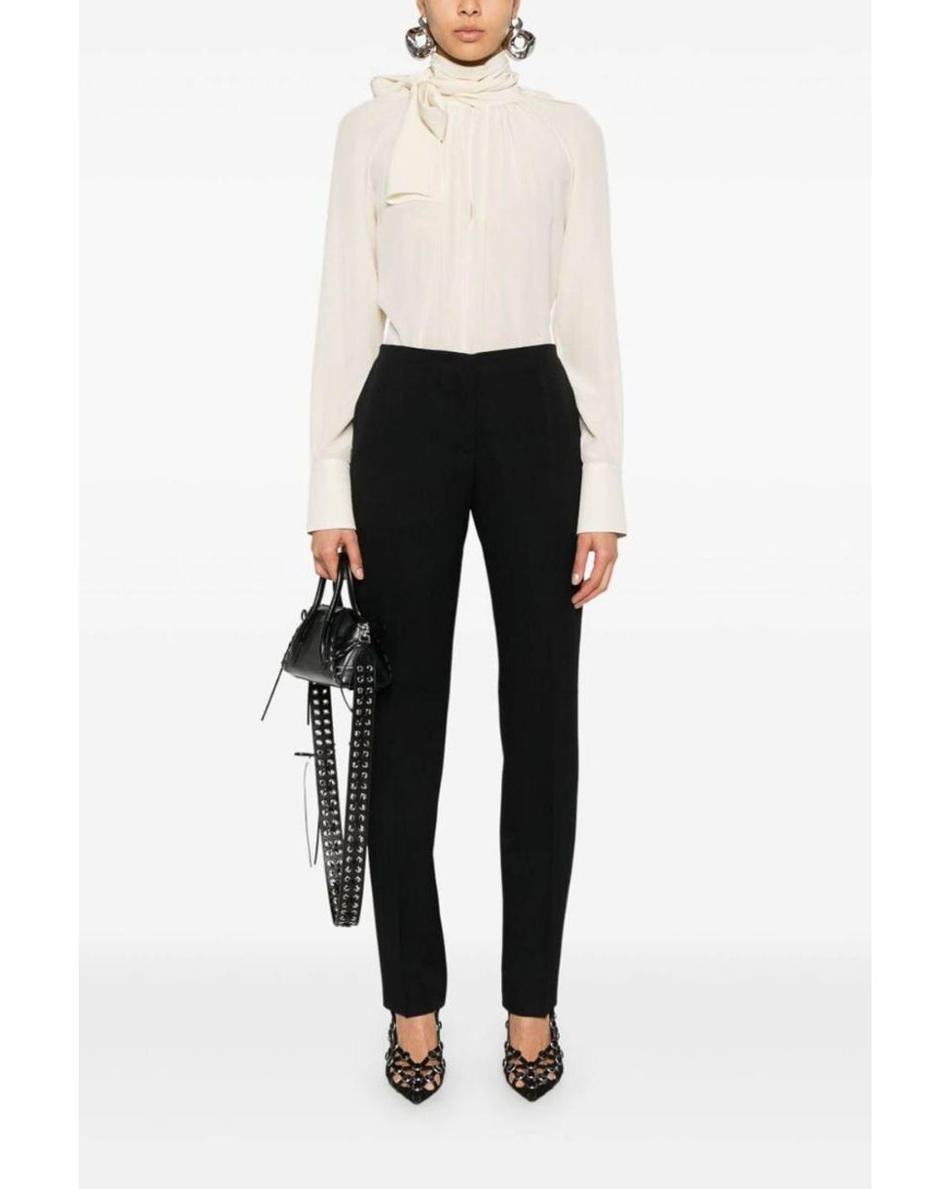 Givenchy White Blouse With Knot Collar_Eggshell
