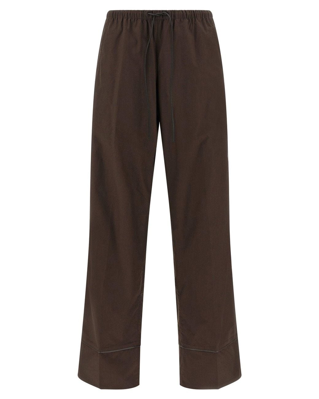 Yves Salomon Brown Leather-Insert Cotton Trousers
