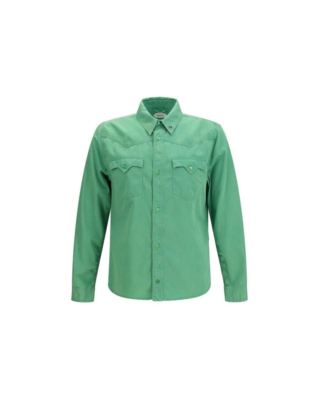 Versace Green Bicolor Cotton Shortsleeve Shirt for men