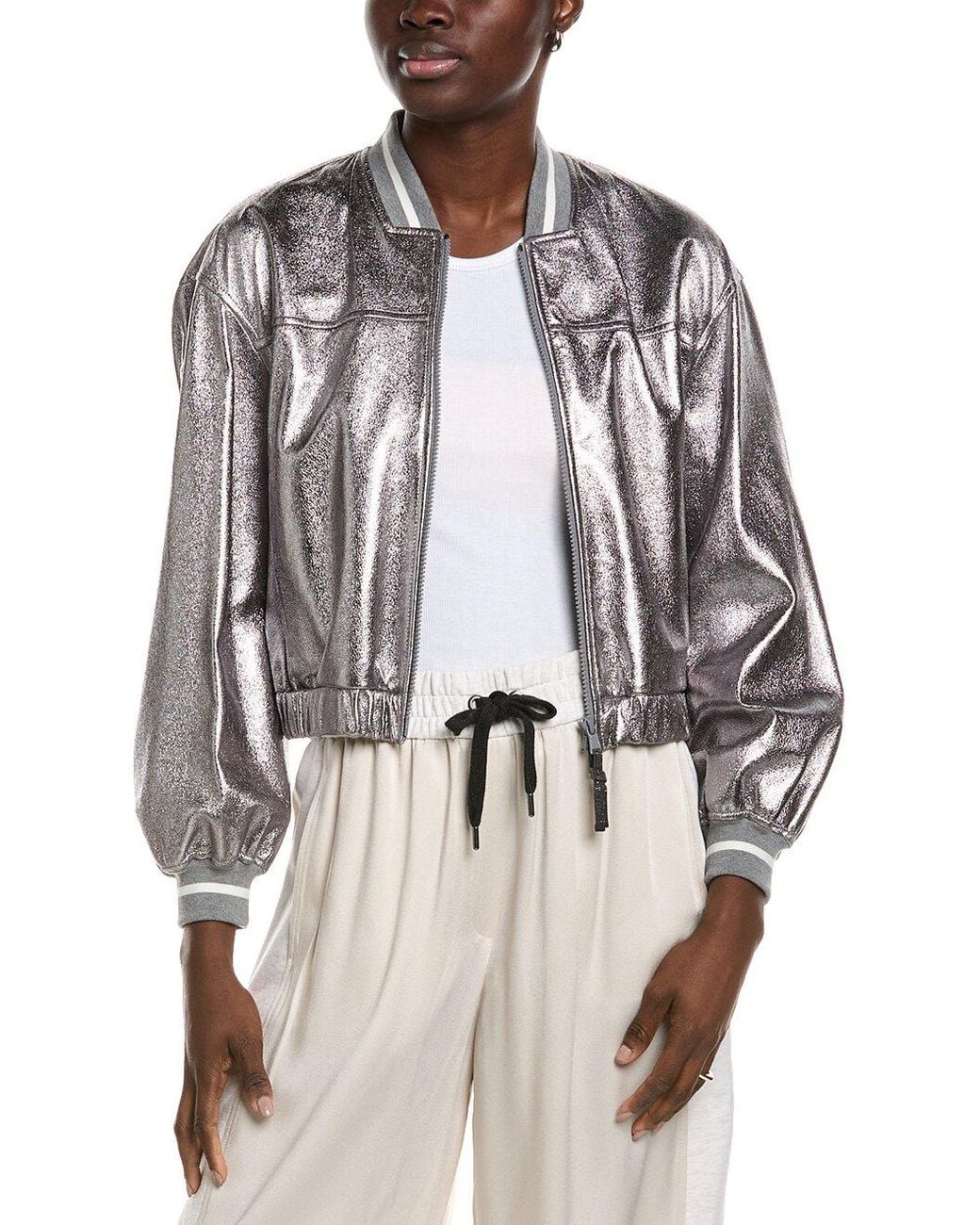 Brunello Cucinelli Gray Metallic Bomber Jacket
