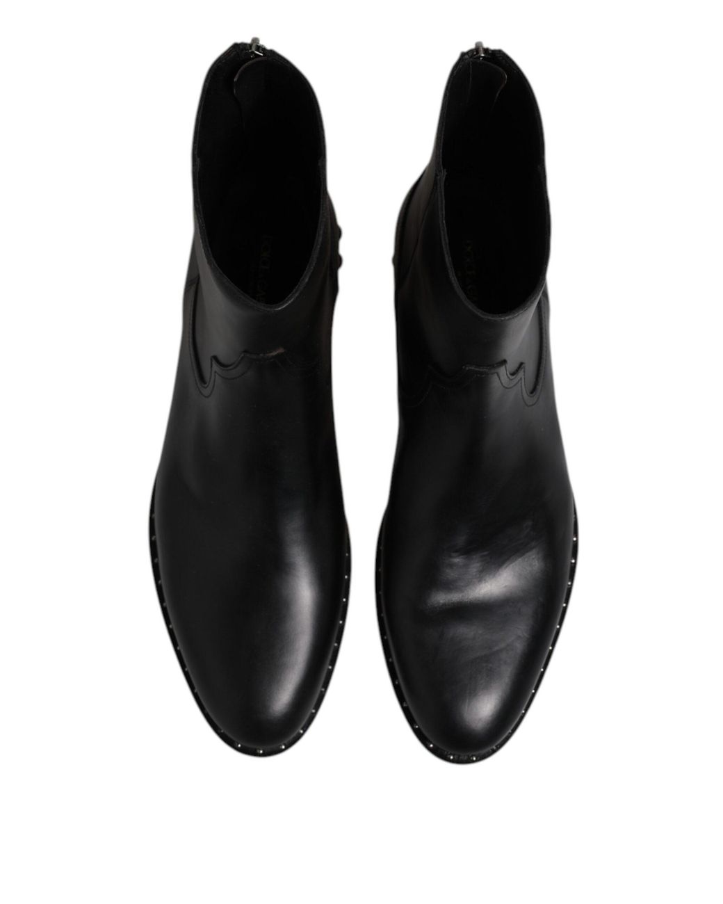 Dolce & Gabbana Black Leather Logo Ankle Boots Studded Shoes Calf for men