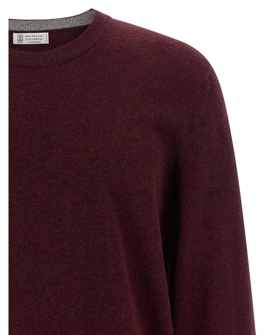 Brunello Cucinelli Red Pure Cashmere Crew Neck Sweater for men