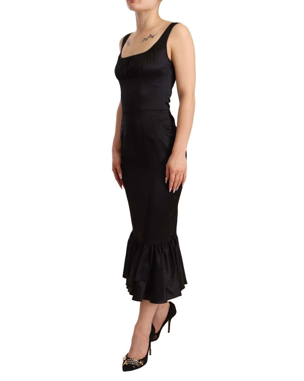 Dolce & Gabbana Black Elegant Silk Midi Sheath Dres