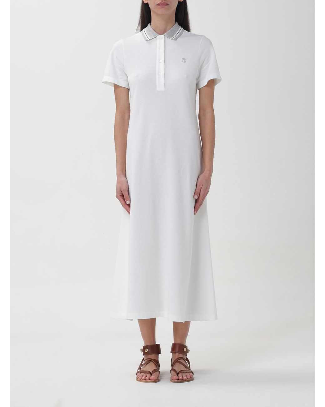 Brunello Cucinelli White Polo Collar Dress