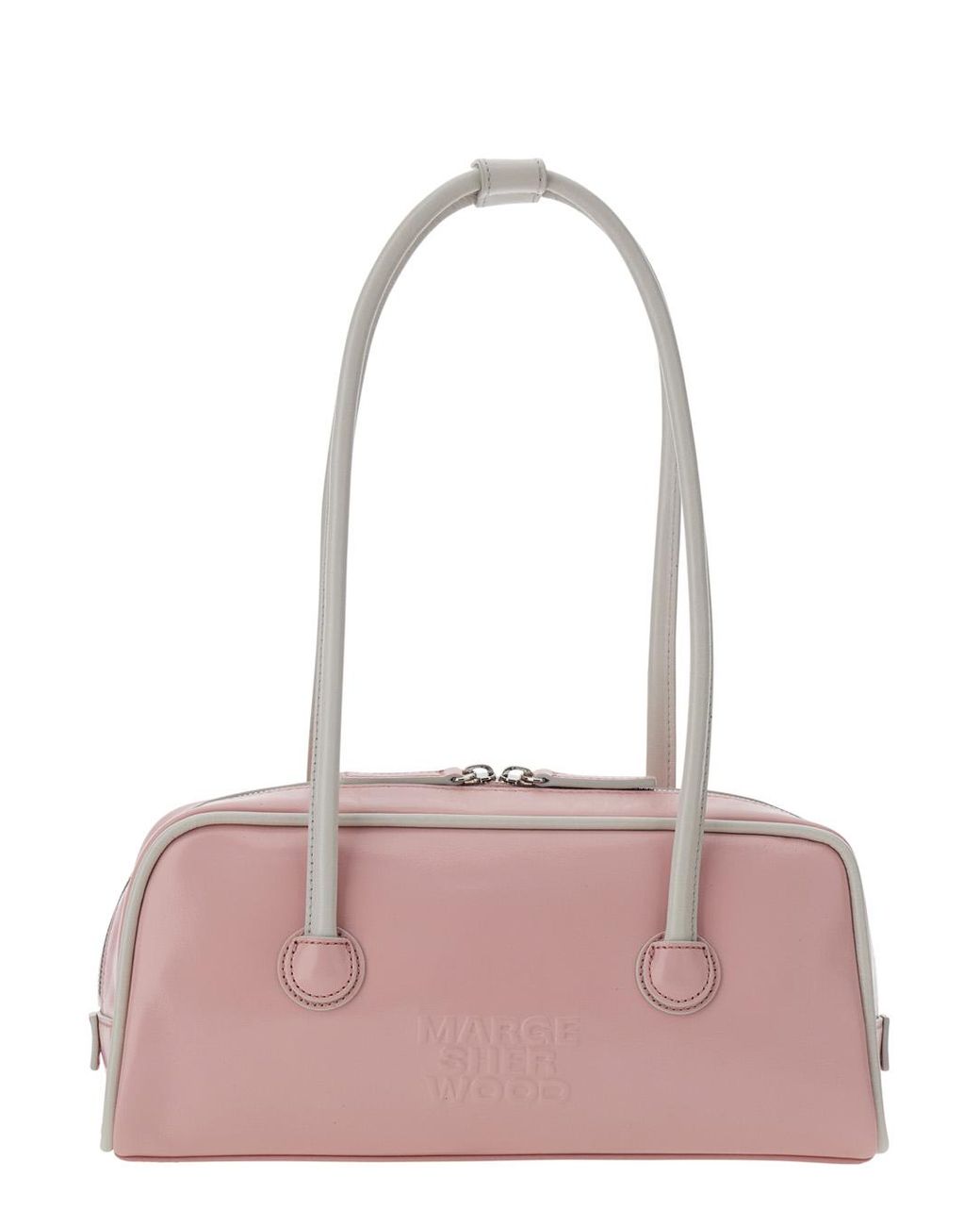 MARGE SHERWOOD Pink Shoulder Bag Soft Baguette (Piping) With Leather Details Cow