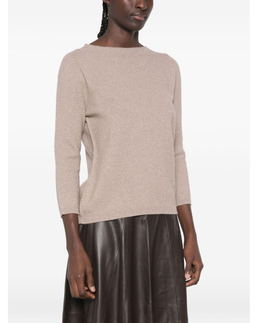 Fabiana Filippi Natural Fine-Knit Metallic-Effect Sweater