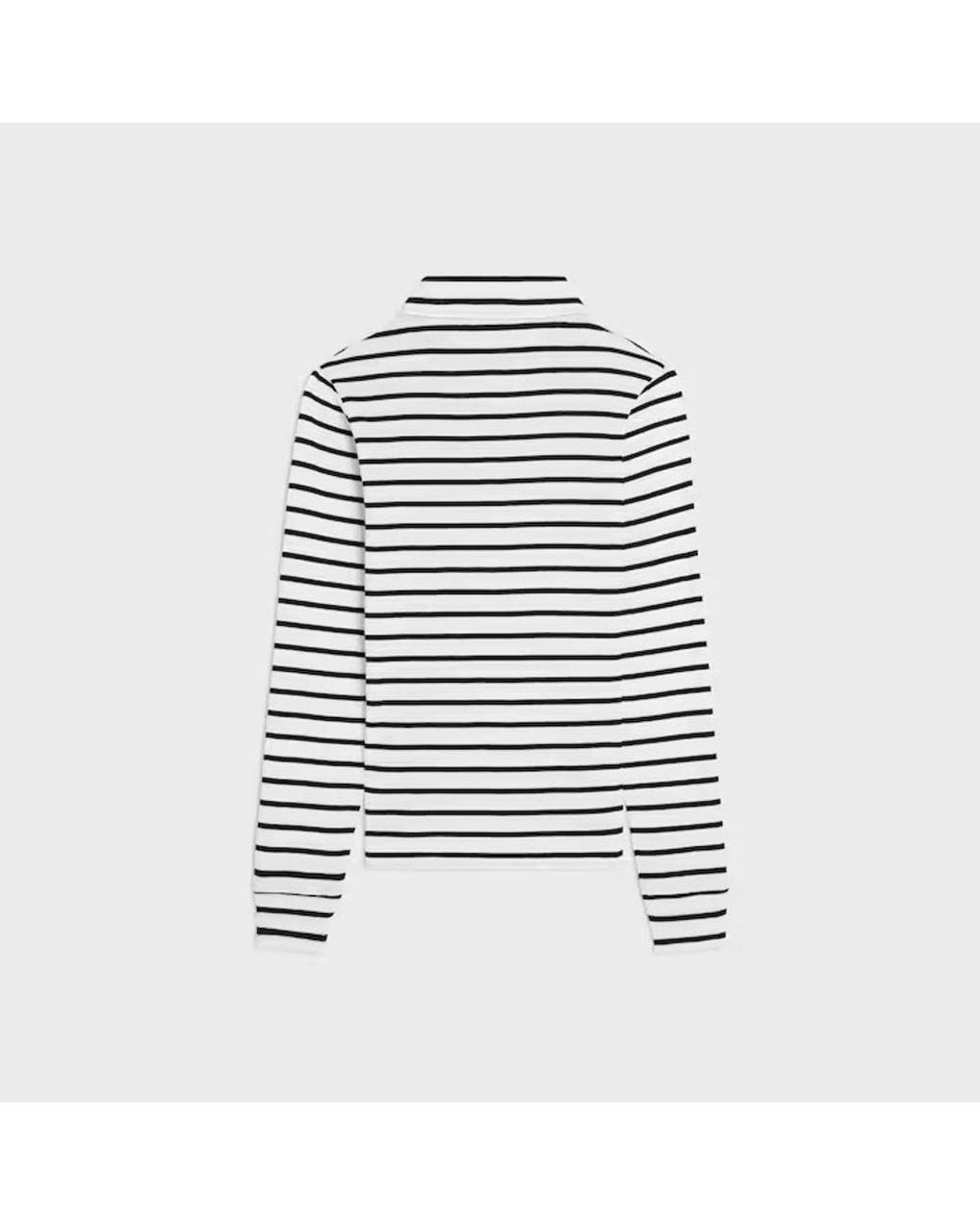 Céline White Celine Striped Cotton Polo