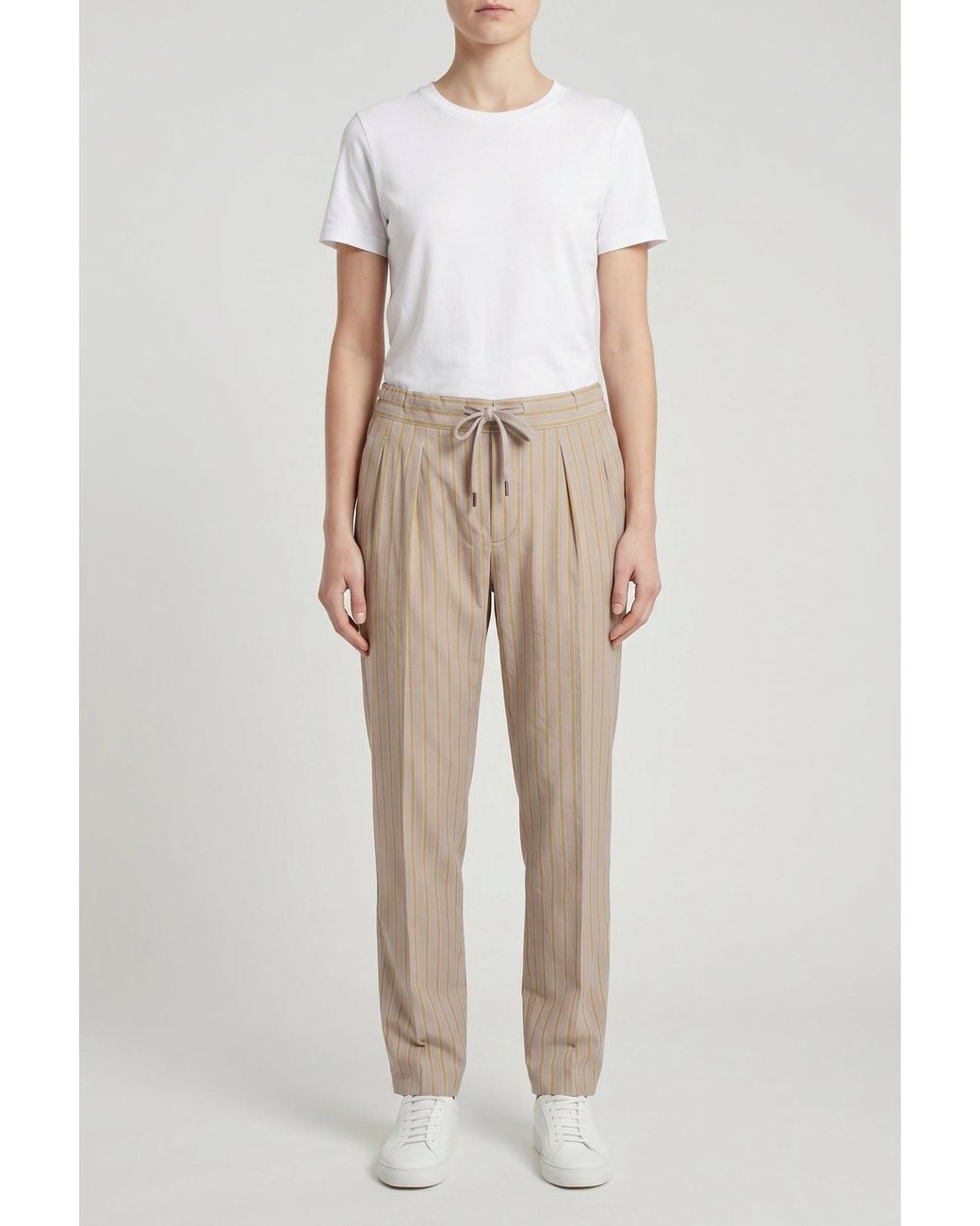 Brunello Cucinelli Natural Striped Relaxed Trousers