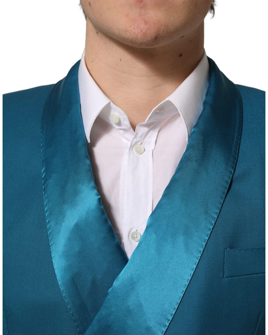 Dolce & Gabbana Blue Wool Double Breasted Formal Coat Blazer Silk Polyester Elastane Clothing for men