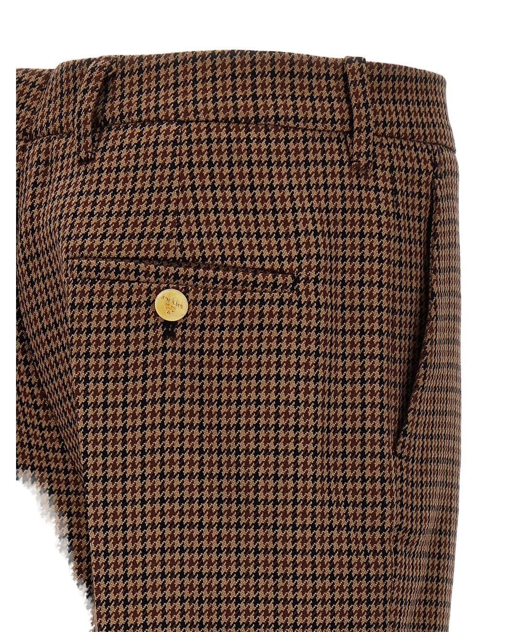 Prada Brown Prada Houndstooth Virgin Wool Trousers