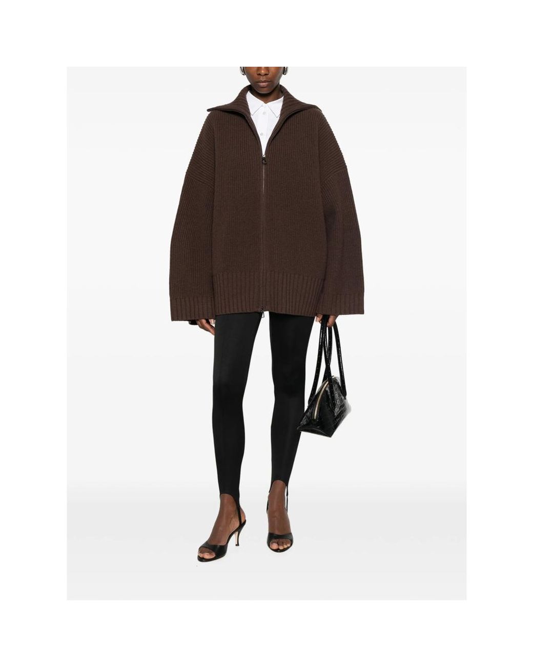 Frankie Shop Brown Zip-Up Cardigan Veda Wool Cardigans