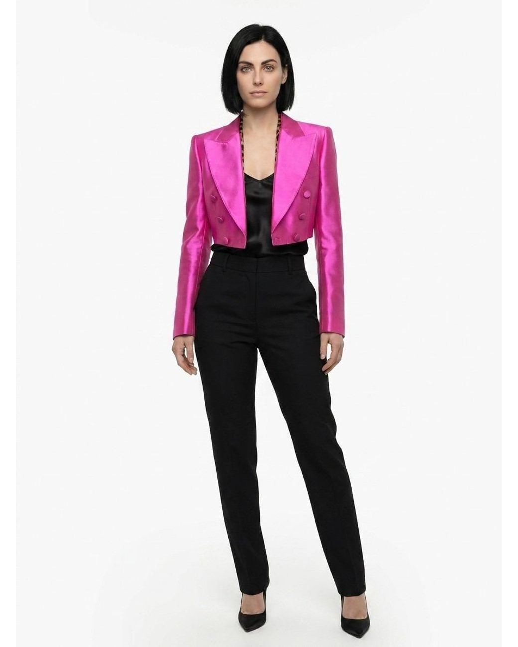 Dolce & Gabbana Pink Fuchsia Silk Blazer Clothing