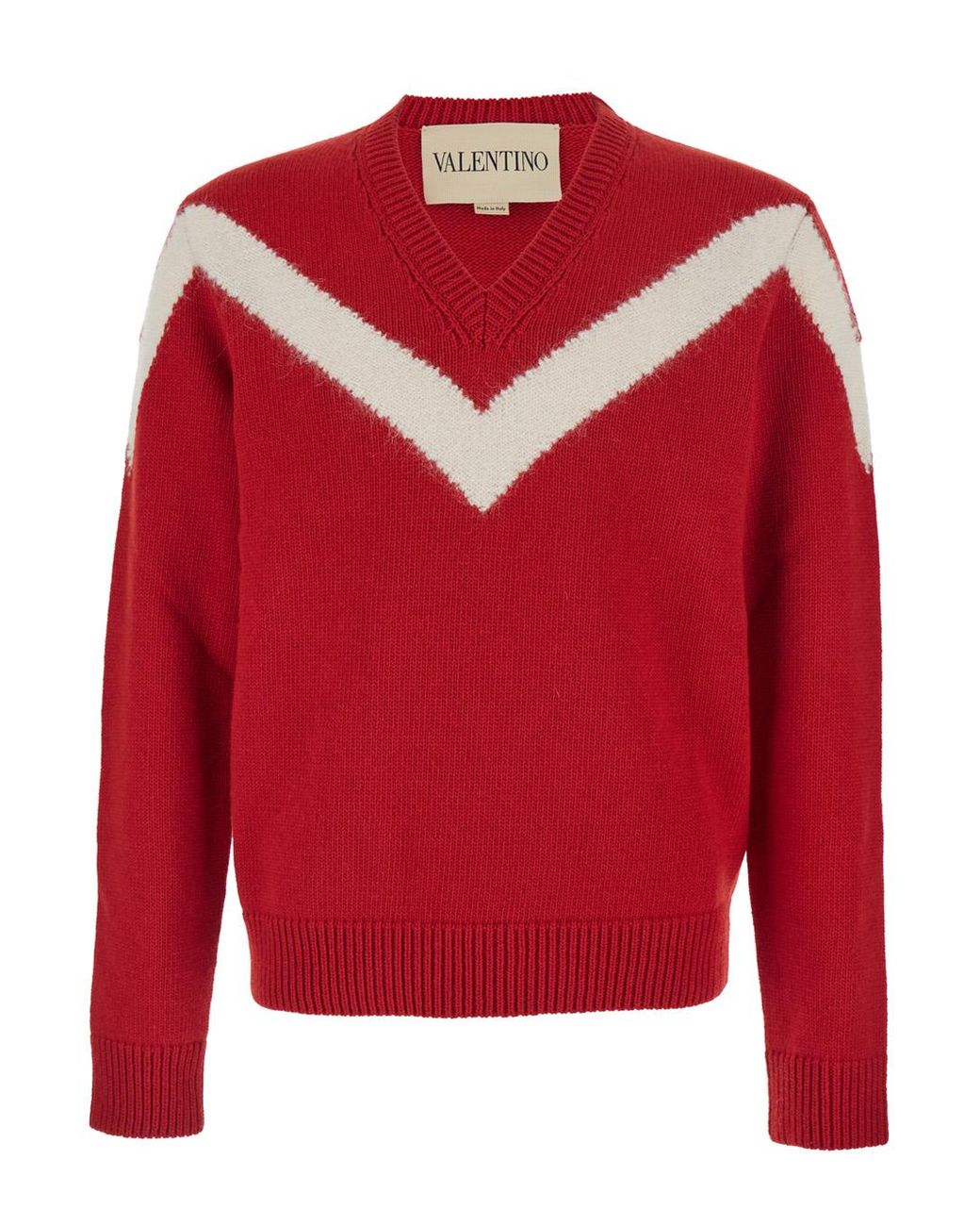 Valentino Red V Neck Sweater With Rear Bow Wool Tops for men