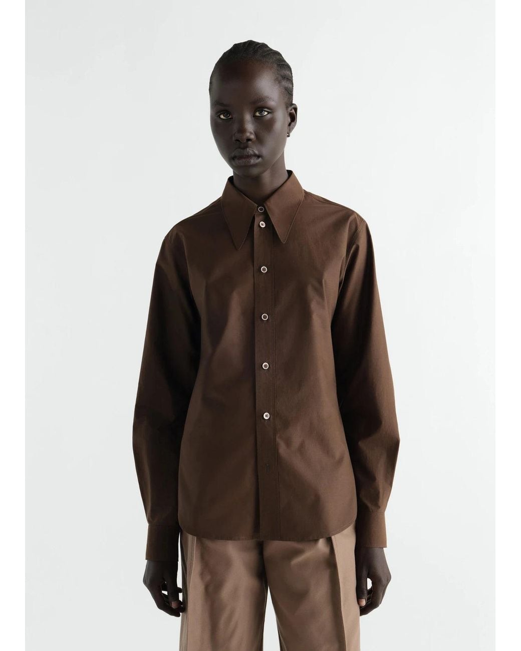 Lemaire Brown Chemise À Col Pointu Shirt