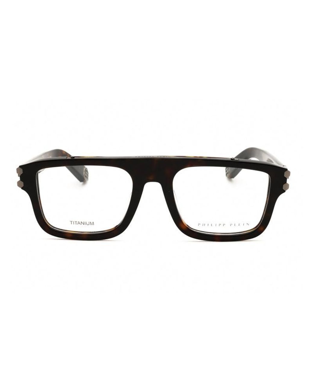 Philipp Plein Black Eyeglasses Rectangle Full Rim, Shiny Havana Frame And Clear Demo Lenses Lens Vpp021M0722 for men