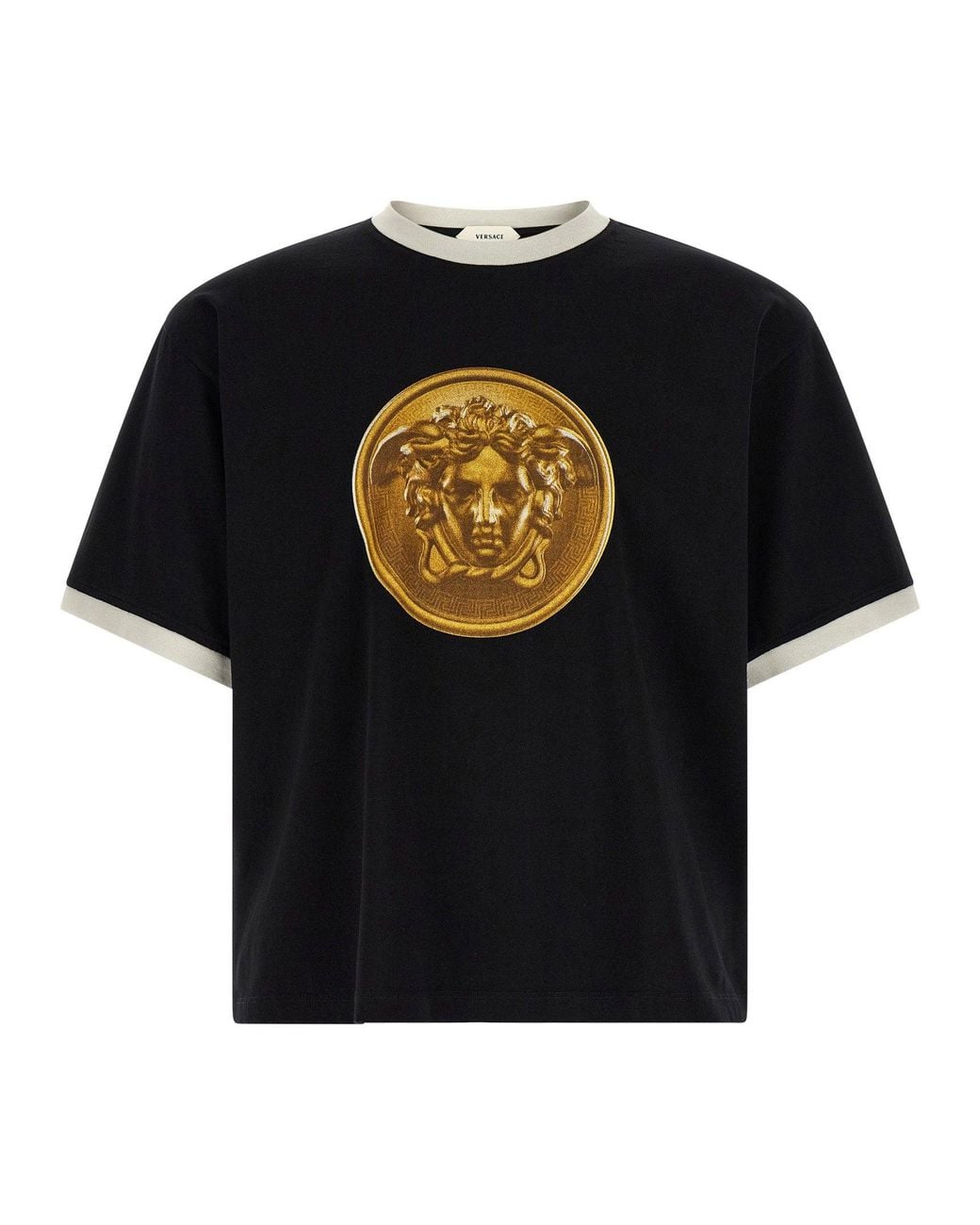 Versace Black Medusa Coin Logo-Print T-Shirt for men