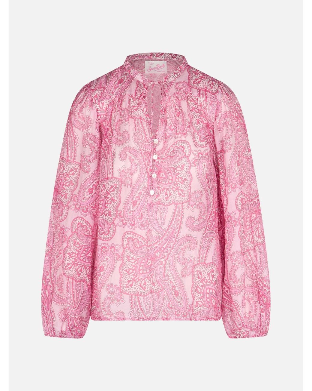 Mc2 Saint Barth Pink Harper Silk Voile Blouse With Paisley Print