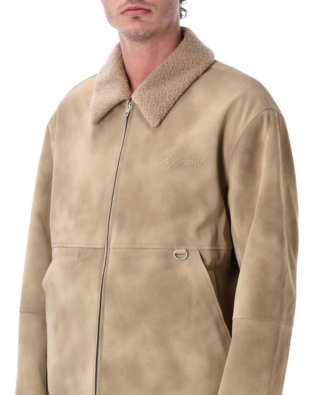 Represent Blue Faux Shearling Jacket for men