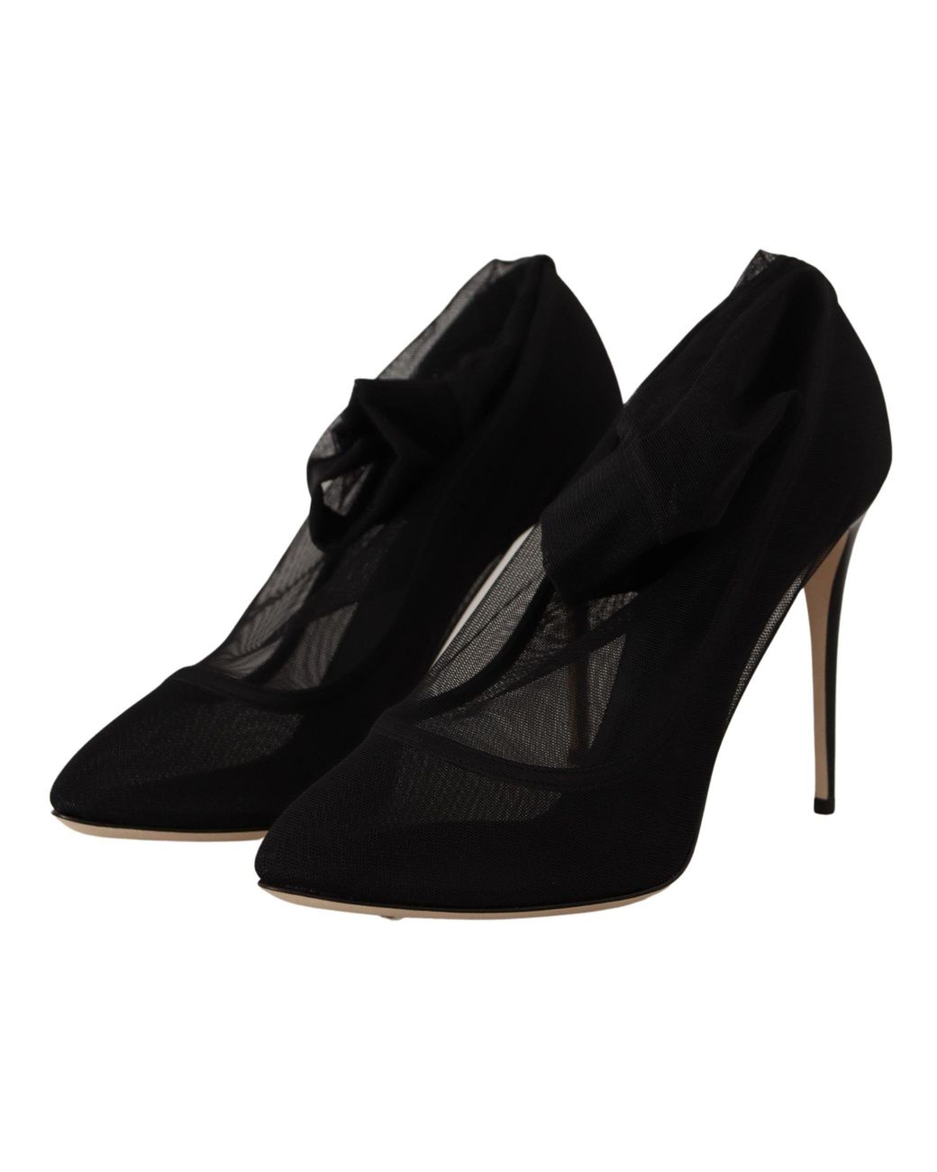 Dolce & Gabbana Black Stretch Tulle Boots Shoes Elastane