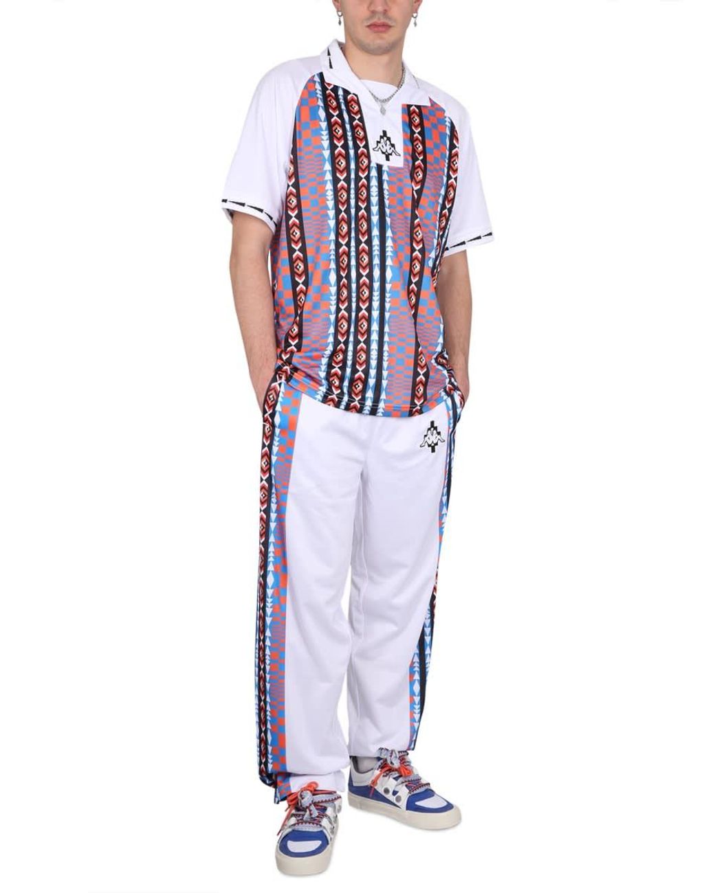 Marcelo Burlon Blue Jogging Pants With High Neck And Zipper Closure for men