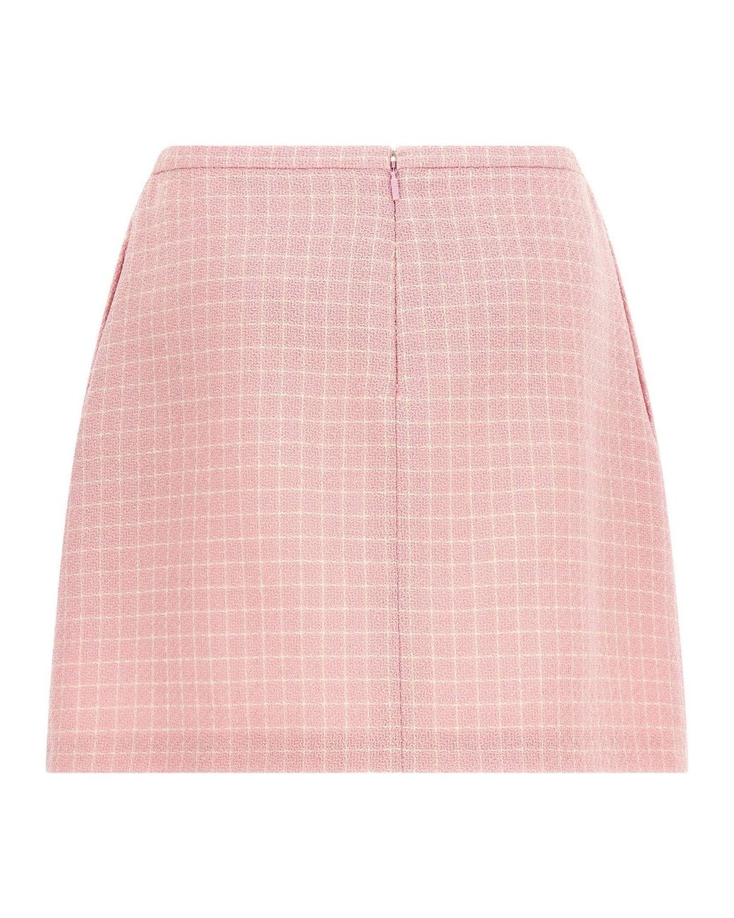 Versace Pink Checked Wool Tweed Skirt