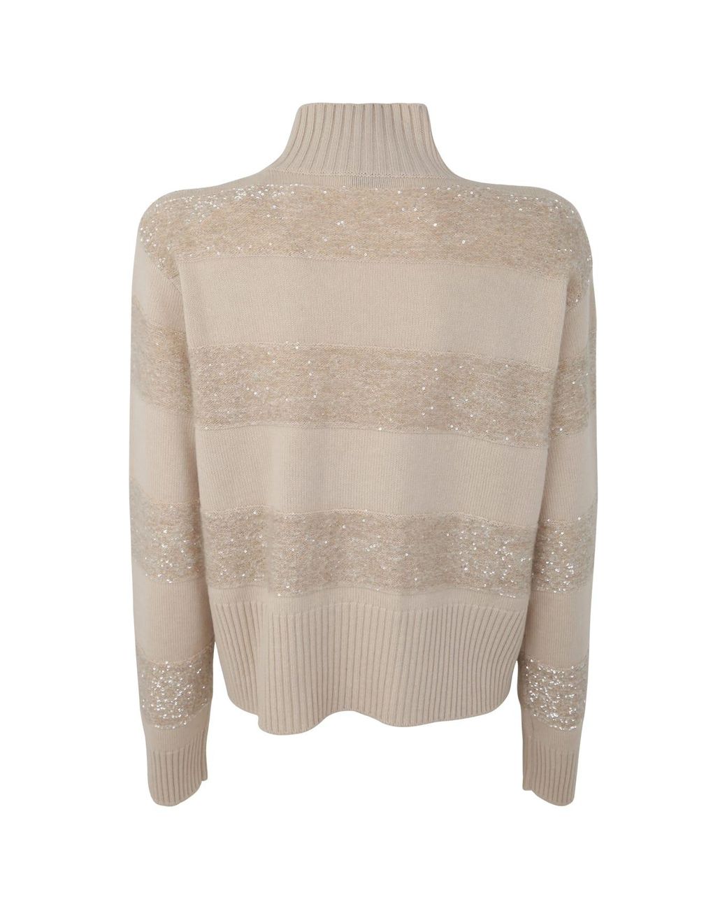 Brunello Cucinelli Natural Wool Silk Blend Turtleneck Sweater Clothing