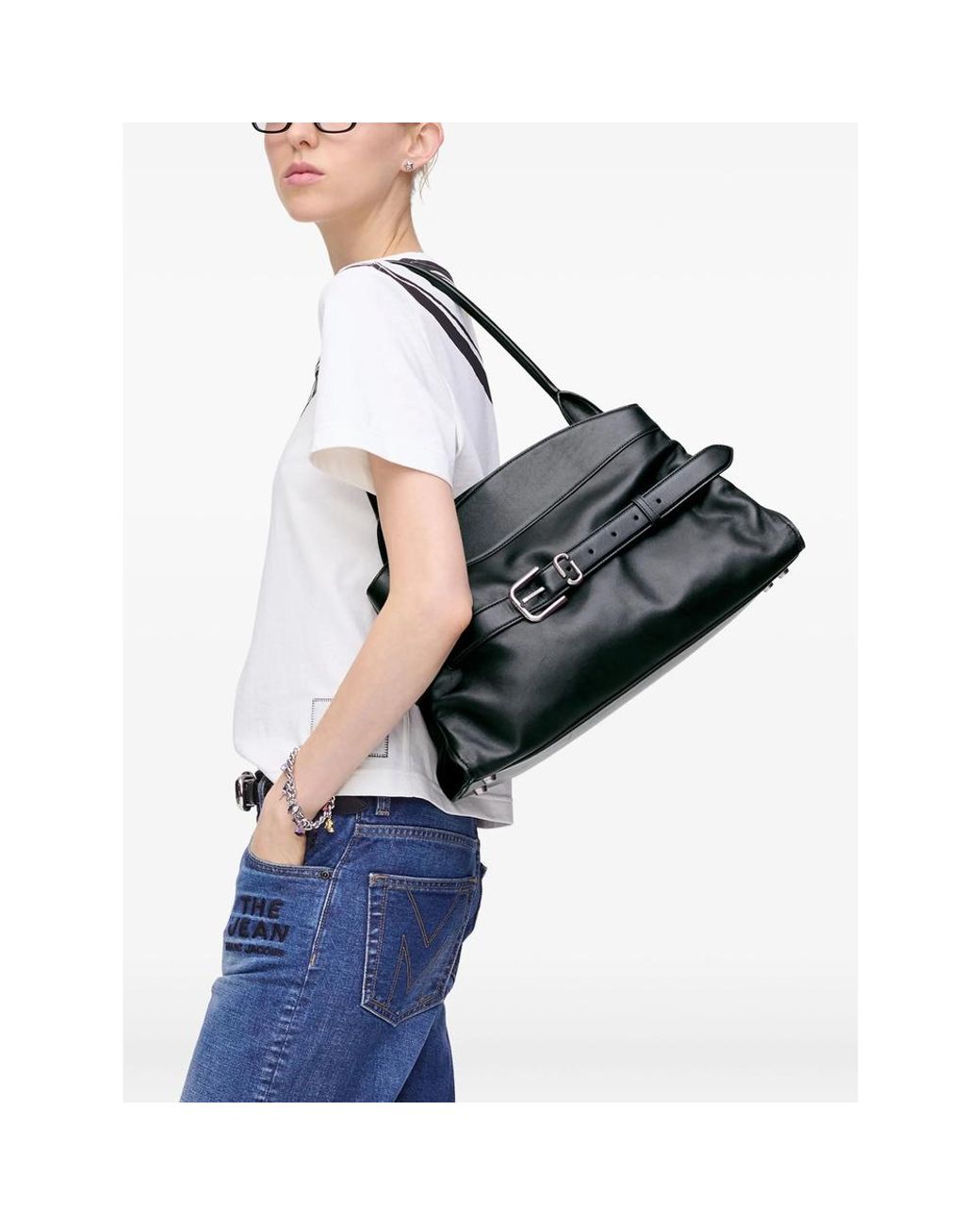 Marc Jacobs Black Double Top-Handle Leather Tote Shoulder Bags