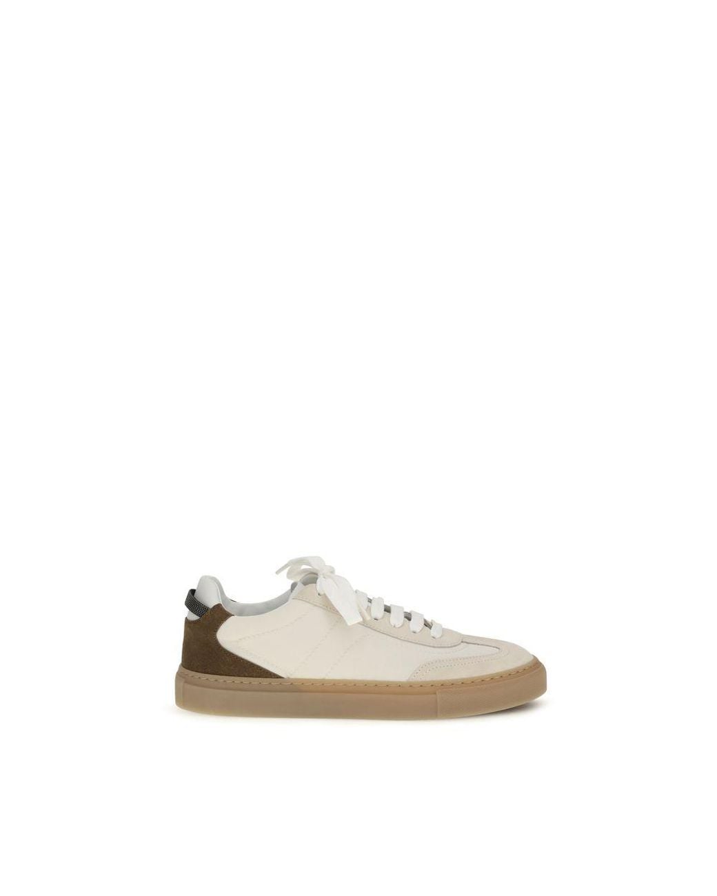 Brunello Cucinelli Natural Beige Calf Leather Bos Taurus Low Top Sneakers
