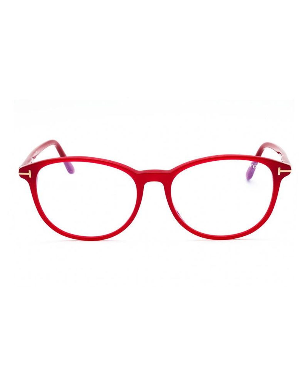 Tom Ford Red Eyeglasses Square Full Rim, Shiny Light Frame And Clear Light Block Lens Ft5810-B074