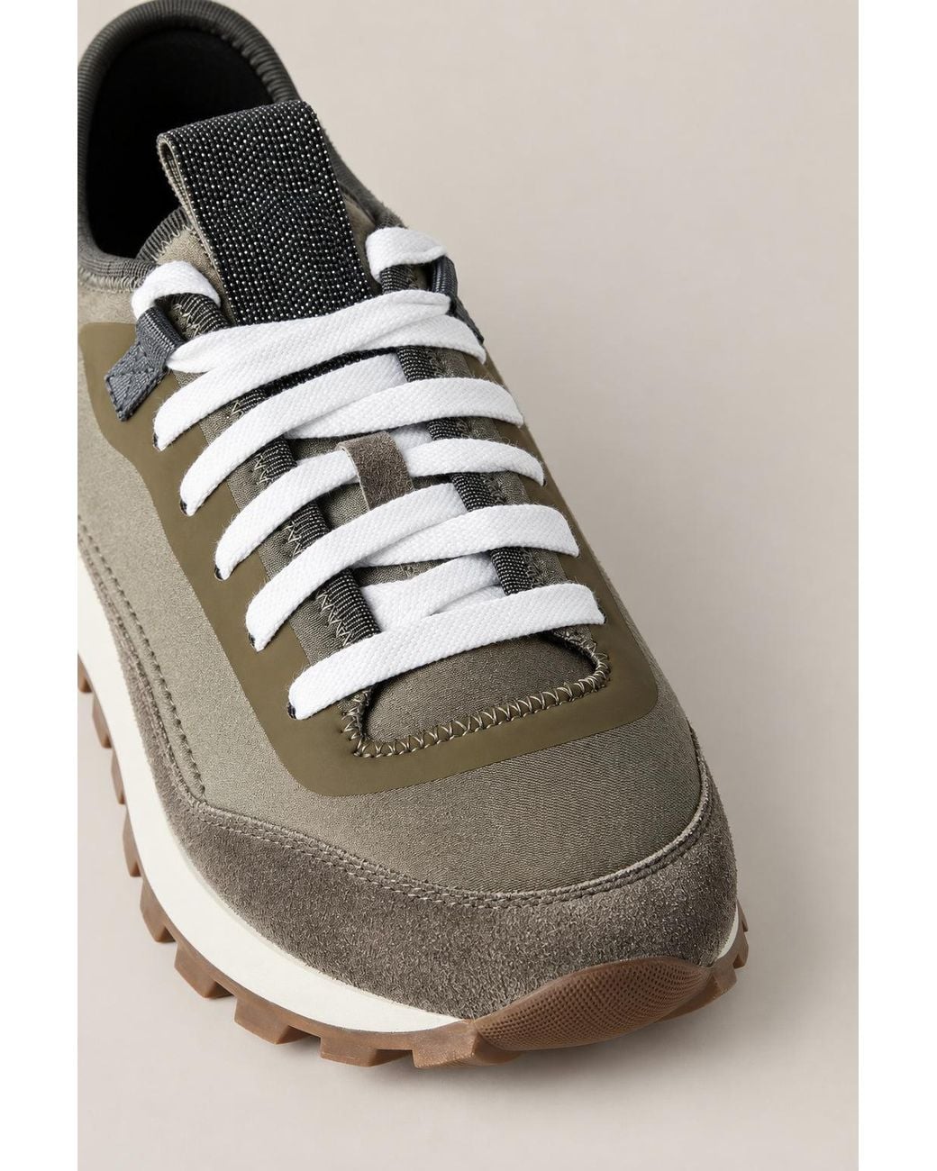Brunello Cucinelli Gray Dark Leather And Suede Sneakers