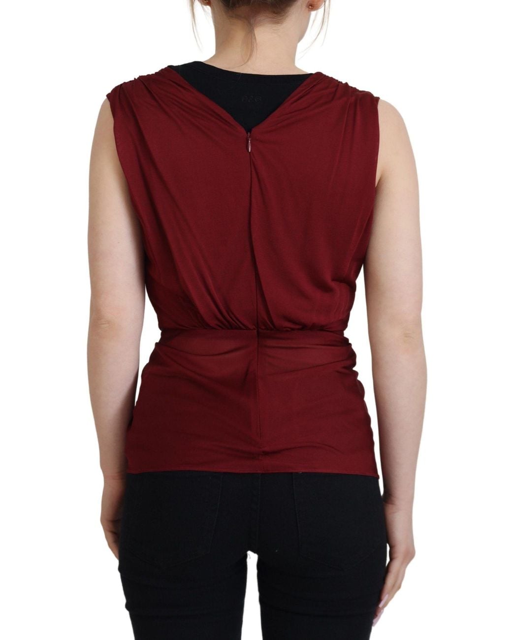 Dolce & Gabbana Red Silk-Blend Logo Detail Top Blouse