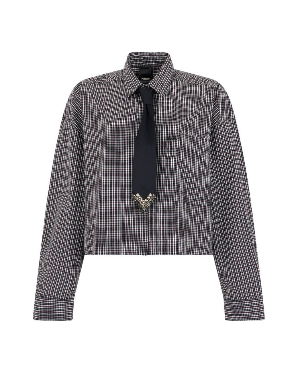 Pinko Gray Cropped Shirt With Bow Tie Cotton