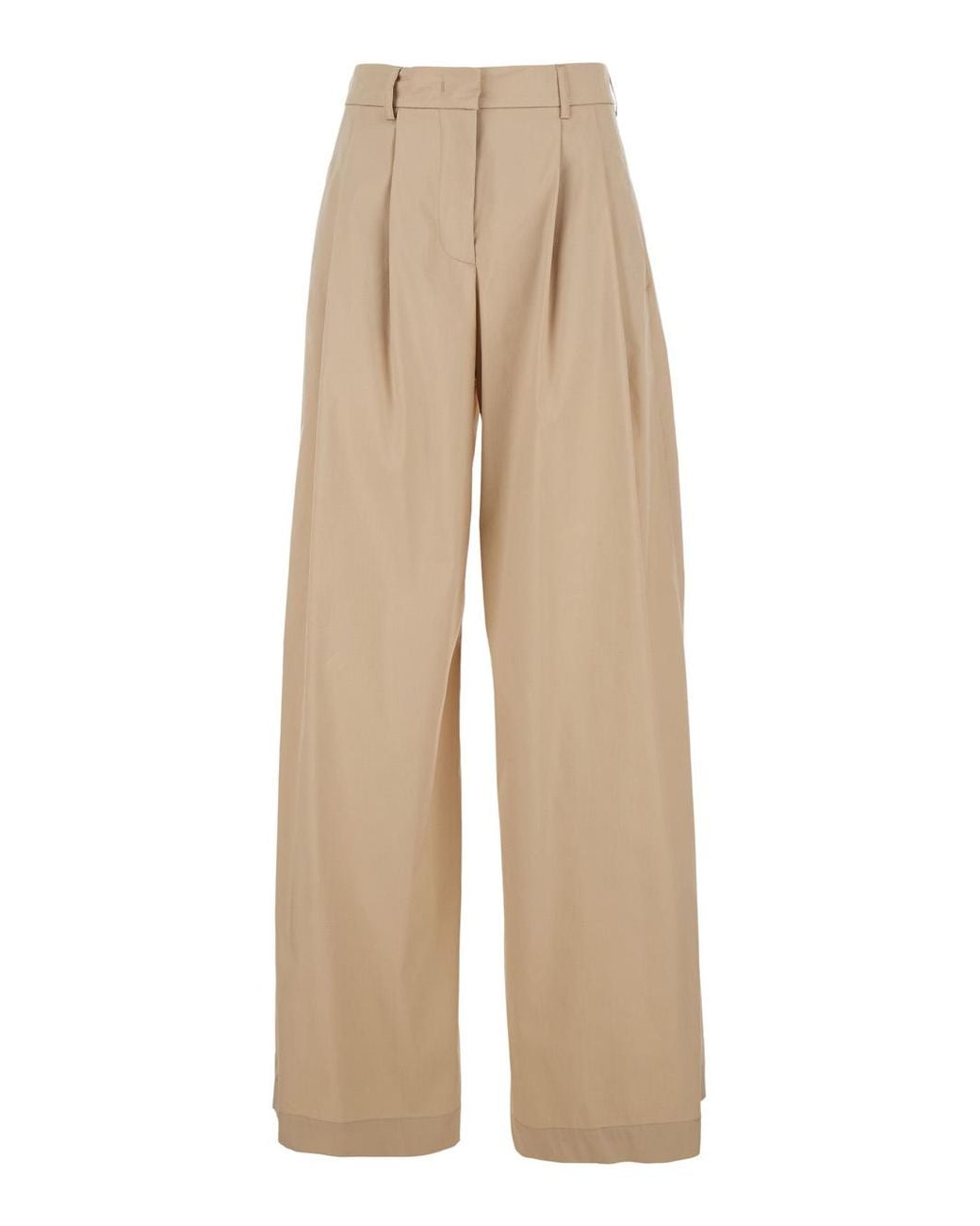 Le Plain Natural Trousers With Front Pleats And Wide Leg