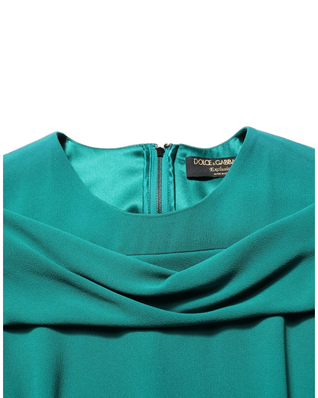 Dolce & Gabbana Green Round Neck Long Sleeves Gown Dress Acetate Viscose